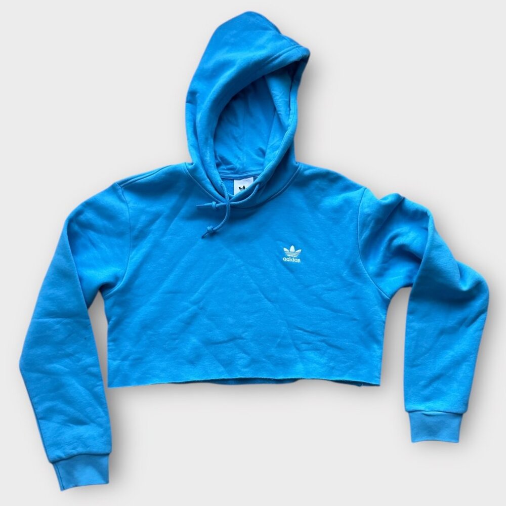 Adidas NWOT Cropped Blue Hoodie w/ Distressed Edge - women's small